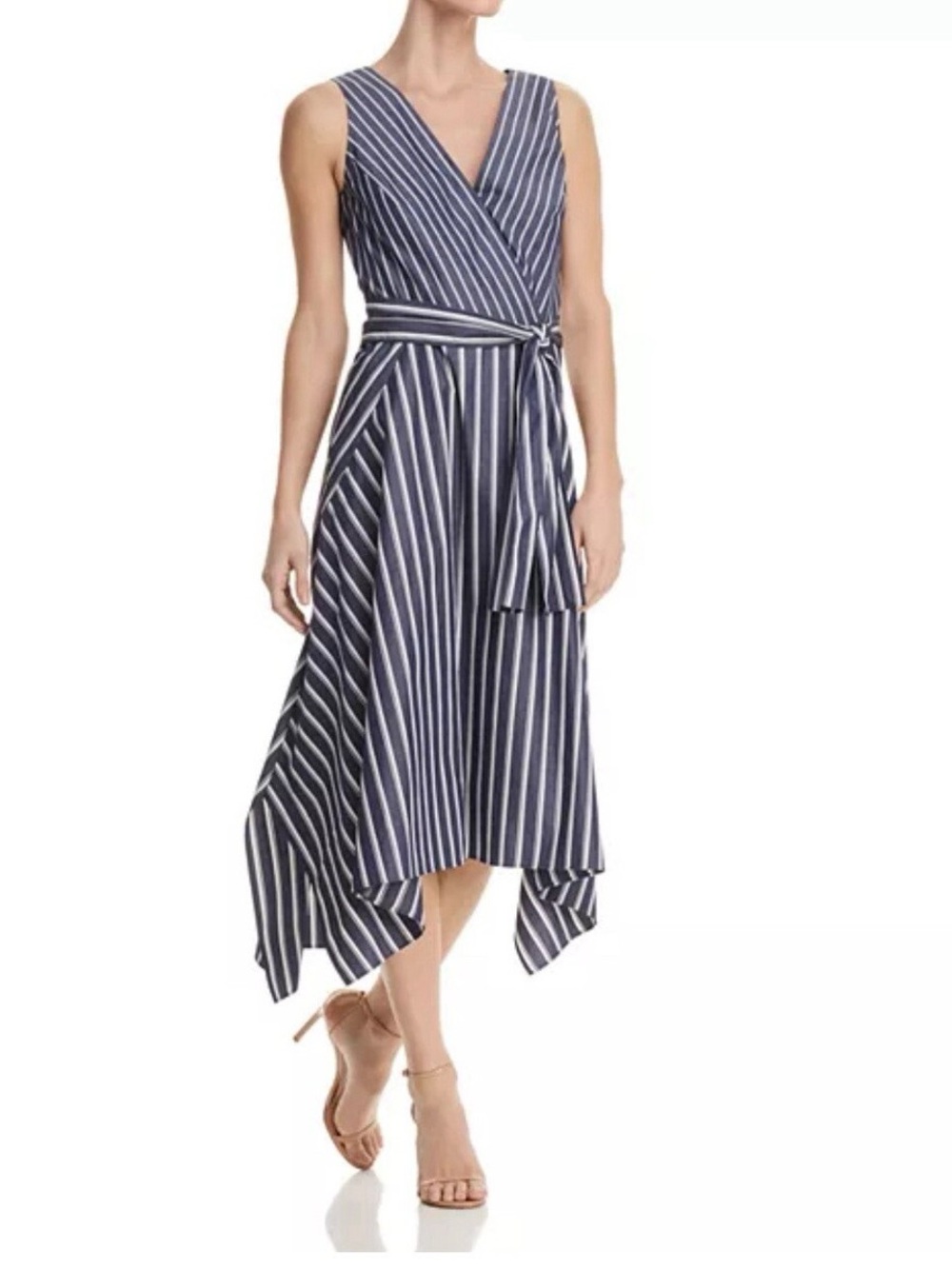 Lafayette 148 New York Demetria Striped Faux-Wrap Midi Dress - size 4